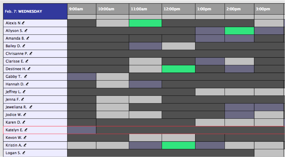 Image of a table displaying WCOnline schedule.